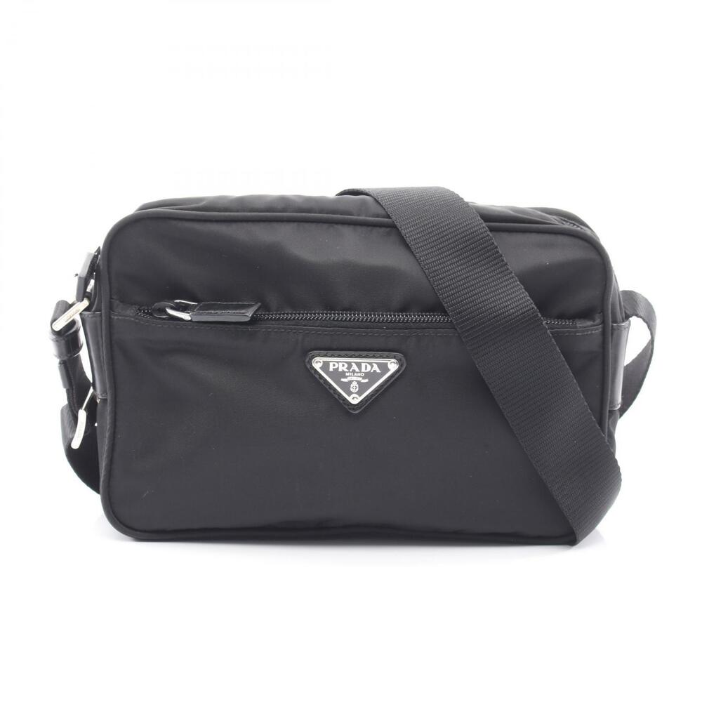 Prada Triangle Plate Shoulder Bag Leather Black